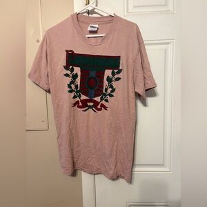 Vintage Pink Graphic Tee with Green Accents